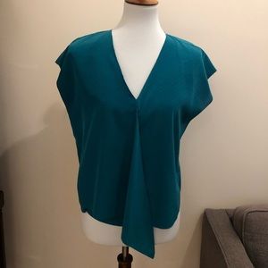 Rachel Roy teal drapey blouse with fabric detail